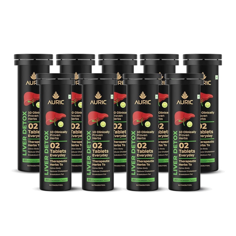 AURIC Liver Detox Supplement | 180 Tablets Fizzy Water with 10 Ayurvedic Herbs | Clinically Researched Therapeutic Ingredients | Drop, Dissolve, Fizz, Drink - Image 1