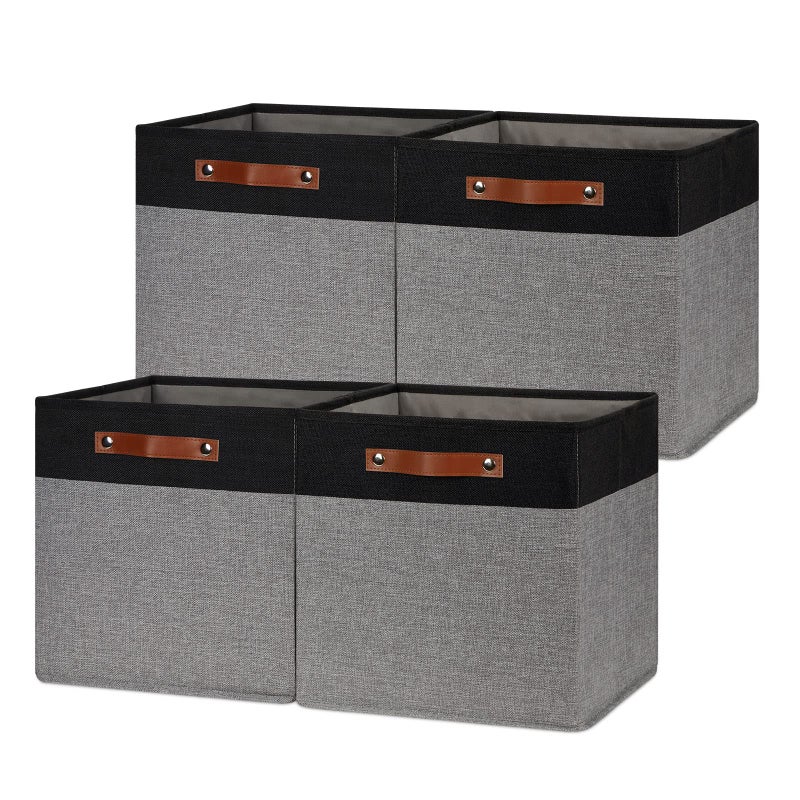 DULLEMELO 13x13 Storage Cubes Collapsible Sturdy Cube Storage Bins With Handles for OrganizingFabric Storage Cubes Baskets for Shelves Nursery Closet Home Organization and Storage BlackGrey