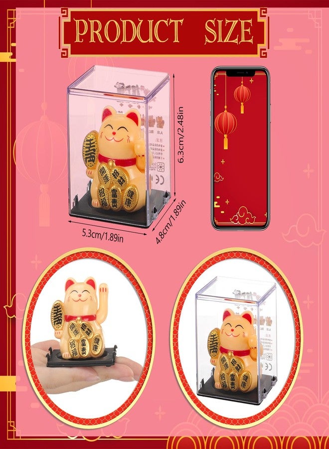 Wovnet 4 Pcs 2" Lucky Cat Waving Arm Maneki Neko Solar Lucky Cat Feng Shui Fortune Wealth Chinese Welcoming Window Car Dashboard Car Decor(Trendy) - Image 2