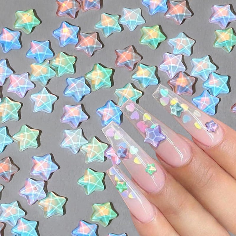 JALIYA 50 قطعة من مجوهرات الأظافر بنقش نجمة الكاواي (Mocha Star Kawaii Nail Charms)، بحجم 6 مم، مناسبة لفنون الأظافر وزينة الأظافر. تتميز باللمعان الجميل والألوان الساحرة (ألوان الكاواي). تحتوي على أحجار كريستالية وألماسات بلورية، وسهلة التطبيق على الأظافر. تأتي في كيسات بسعة 50 قطعة لكل كيس. - Image 1