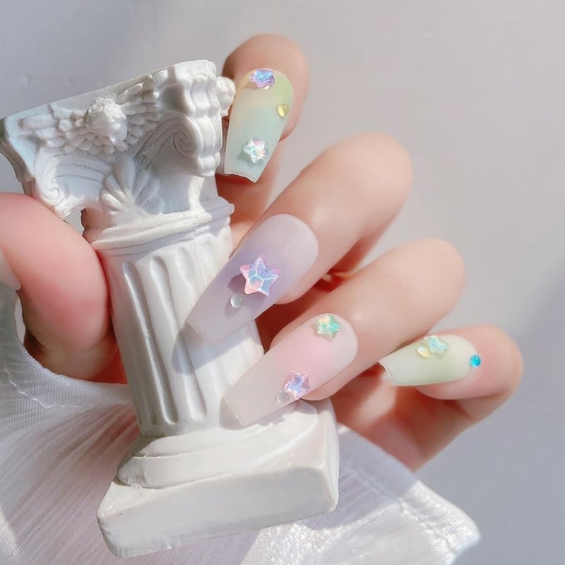 JALIYA 50 قطعة من مجوهرات الأظافر بنقش نجمة الكاواي (Mocha Star Kawaii Nail Charms)، بحجم 6 مم، مناسبة لفنون الأظافر وزينة الأظافر. تتميز باللمعان الجميل والألوان الساحرة (ألوان الكاواي). تحتوي على أحجار كريستالية وألماسات بلورية، وسهلة التطبيق على الأظافر. تأتي في كيسات بسعة 50 قطعة لكل كيس. - Image 4