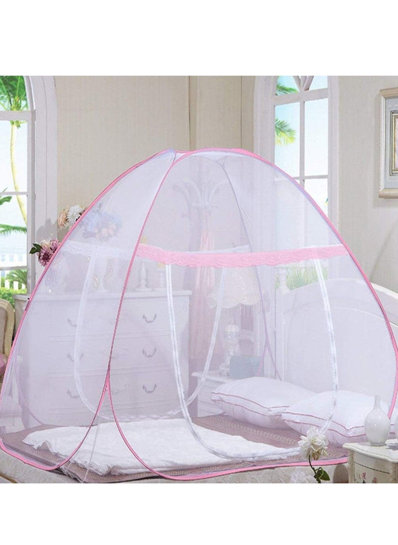 Sleep night - Foldable Mosquito Net For Single Bed 180x200 cm Microfiber White/Pink - Image 1