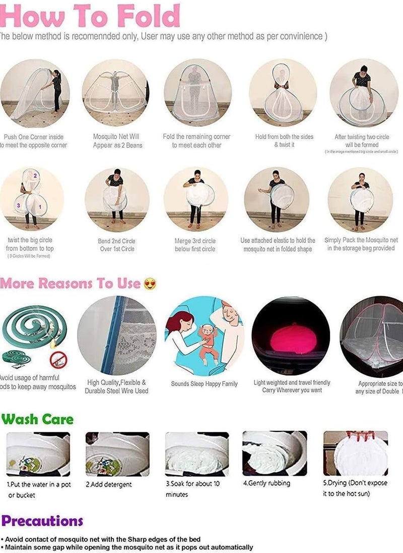 Sleep night - Foldable Mosquito Net For Single Bed 180x200 cm Microfiber White/Pink - Image 1