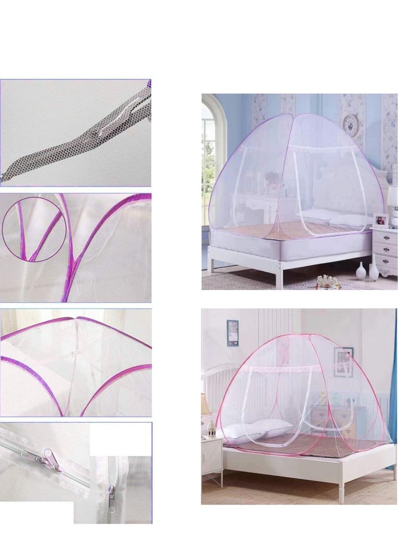 Sleep night - Foldable Mosquito Net For Single Bed 180x200 cm Microfiber White/Pink - Image 1