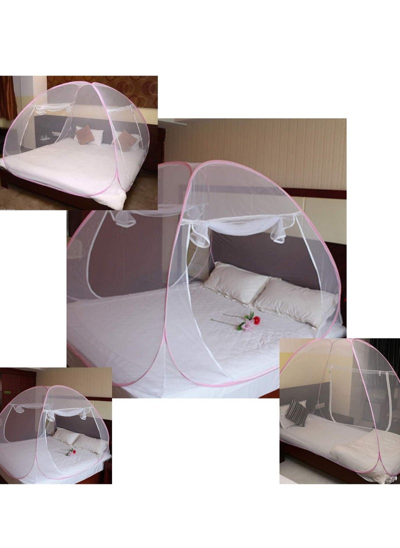 Sleep night - Foldable Mosquito Net For Single Bed 180x200 cm Microfiber White/Pink - Image 1