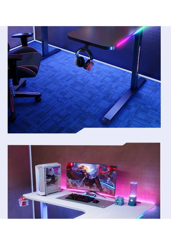 L Shaped Gaming Desk with Cup Holder Headphone Hook Ergonomic Home Office Computer Desk Gamer Table with RGB Lights Gaming 140x60x74 cm