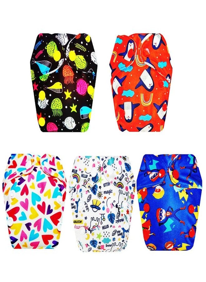 حفاضات قماشية فاخرة من دمبلدو للأطفال حديثي الولادة مع حشوة داخلية (عبوة من 5 قطع) | شعور بالجفاف والراحة | قابلة لإعادة الاستخدام والغسل | سهلة التنظيف | مناسبة للارتداء طوال اليوم | من 0 إلى 4 أشهر | للجنسين - Image 1