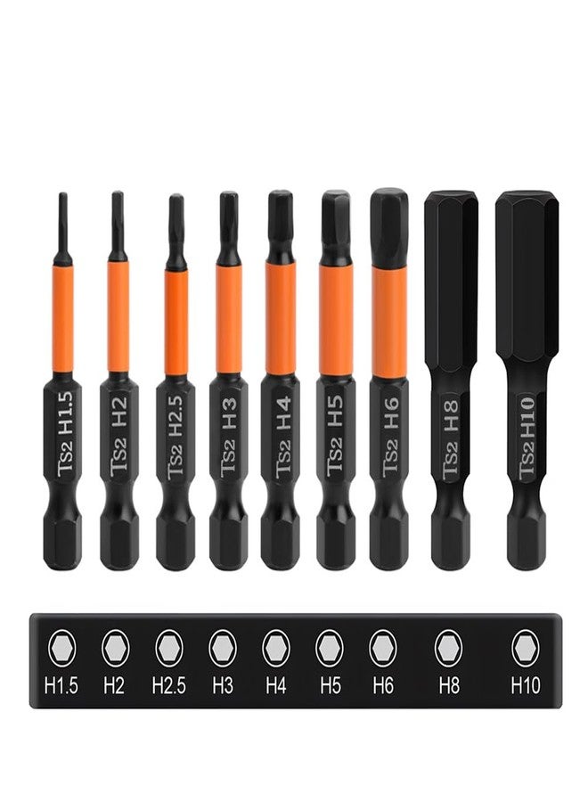 Saipe 9Pcs Hex Head Allen Wrench Drill Bit Set with Magnetic Tips, 1/4'' Hex Shank Impact Hex Bits Set H1.5-H10 Metric S2 Steel Screwdriver Bits, 2 Inch Length - Image 1