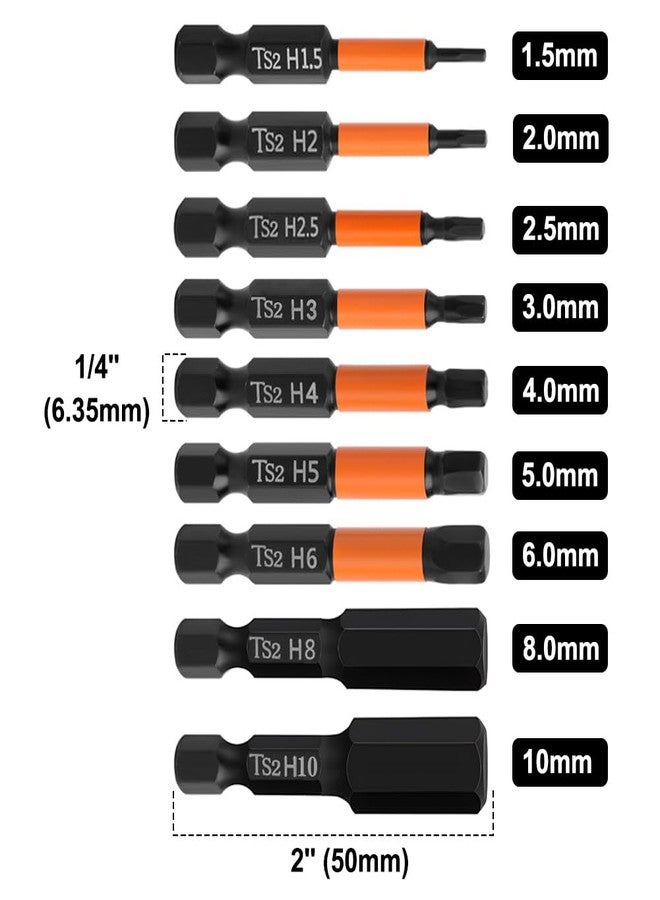 Saipe 9Pcs Hex Head Allen Wrench Drill Bit Set with Magnetic Tips, 1/4'' Hex Shank Impact Hex Bits Set H1.5-H10 Metric S2 Steel Screwdriver Bits, 2 Inch Length - Image 2
