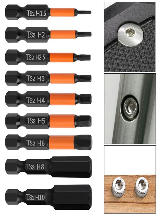 Saipe 9Pcs Hex Head Allen Wrench Drill Bit Set with Magnetic Tips, 1/4'' Hex Shank Impact Hex Bits Set H1.5-H10 Metric S2 Steel Screwdriver Bits, 2 Inch Length - Image 5