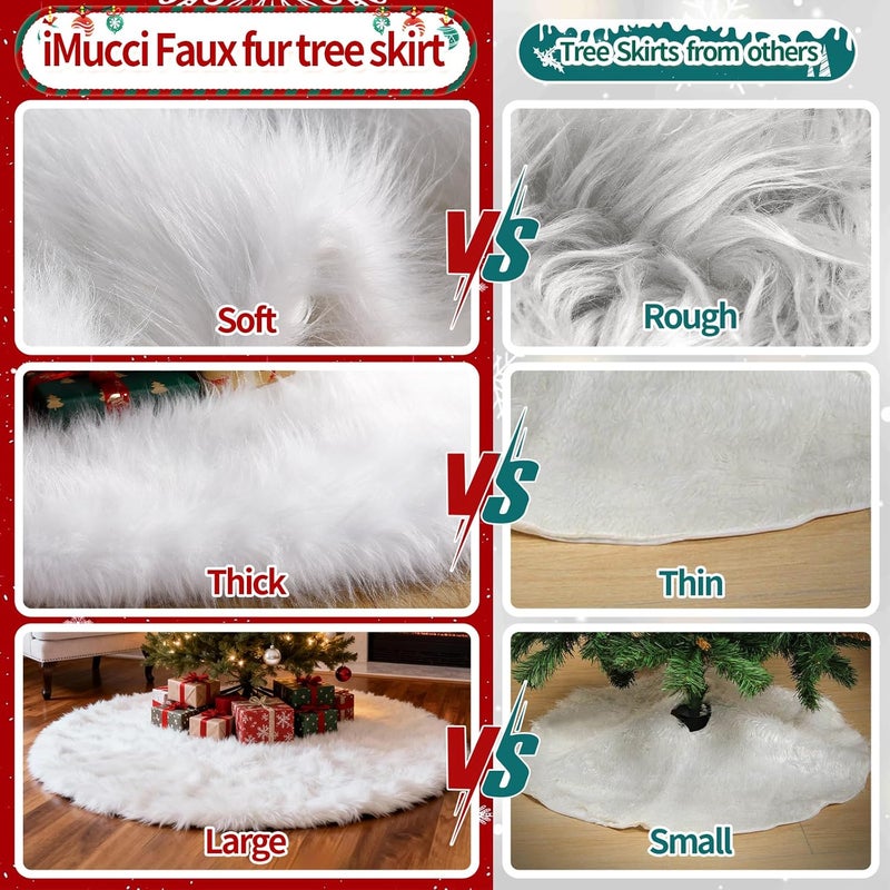 iMucci Christmas Tree Skirt 2025 Update 36 inch Wool Fur White Tree Skirt Small Snowy White Plush Velvet Tree Skirt Party Christmas Tree Decoration - Image 5