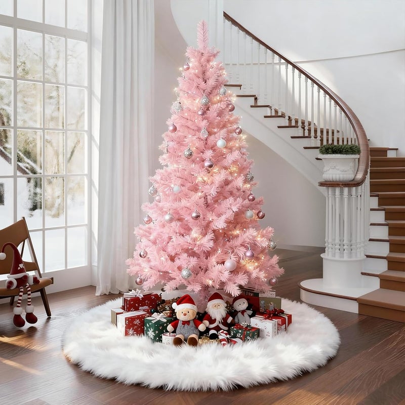 iMucci Christmas Tree Skirt 2025 Update 36 inch Wool Fur White Tree Skirt Small Snowy White Plush Velvet Tree Skirt Party Christmas Tree Decoration - Image 4