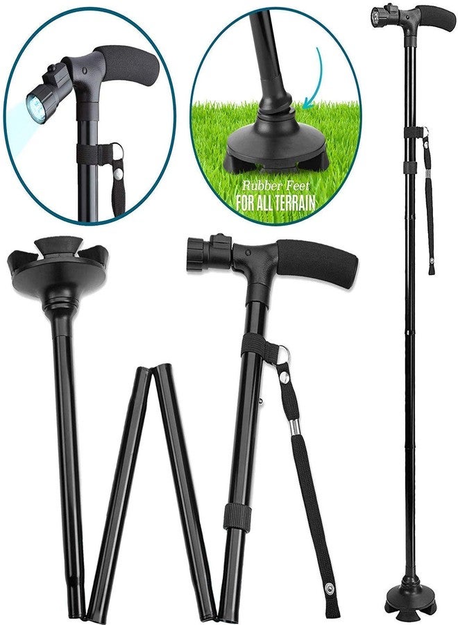 EPISKEY Portable Aluminium Alloy Handle Dependable Professional LED Light Folding Walking Stick For Old Gentleman, walking sticks for old people, walking stick for old women, stick for old man walking (WLKNG_STICK) - Image 2