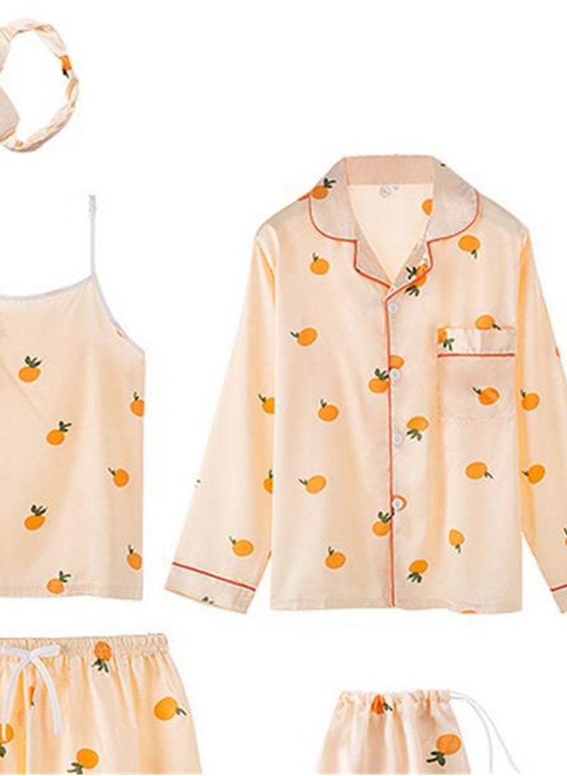 Generic - 7pcs pajamas set for women in all seasons imitation silk pajamas set - Image 1