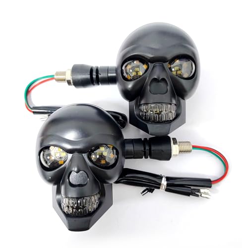 lekiliky 2PCS LED Motorcycle Turn Signal Light, Waterproof Skull Head Warning Light Decoration, 10 mm Screw Blinkers Indicator Replacement part (White for Constant On, Yellow for Turning - Image 1