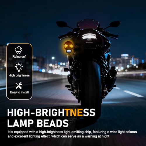 lekiliky 2PCS LED Motorcycle Turn Signal Light, Waterproof Skull Head Warning Light Decoration, 10 mm Screw Blinkers Indicator Replacement part (White for Constant On, Yellow for Turning - Image 4