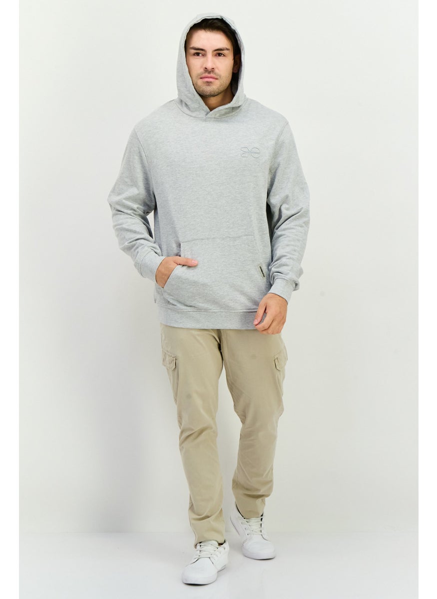 CROSSHATCH Men Hooded Embroidered Logo Long Sleeves Sweatshirt, Grey  - Image 4