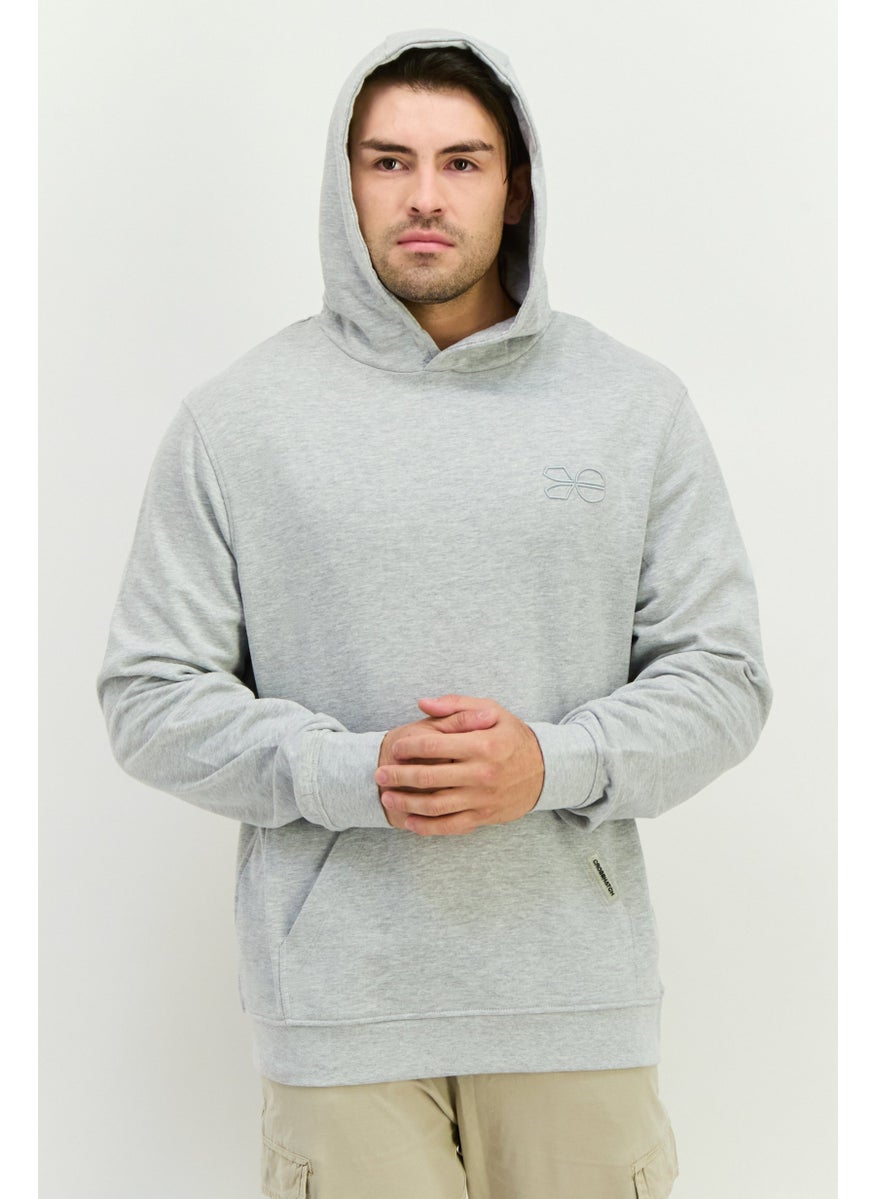 CROSSHATCH Men Hooded Embroidered Logo Long Sleeves Sweatshirt, Grey  - Image 1