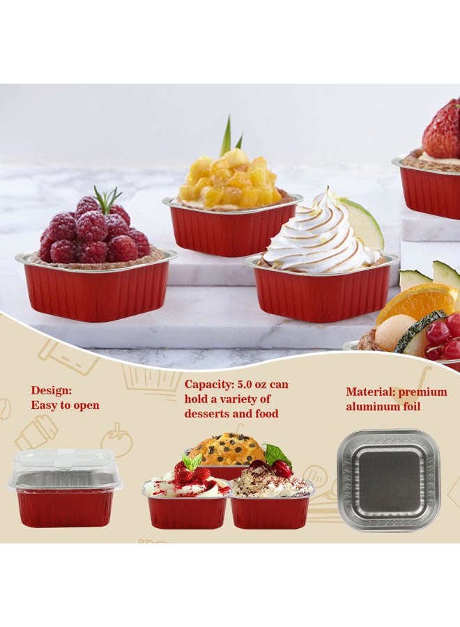 BAKINGPAK 50PCS 5OZ Square Disposable Aluminum Foil Ramekins Mini Cake Pans with Lids for Birthday Children Party, Red - Image 5