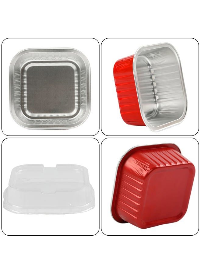 BAKINGPAK 50PCS 5OZ Square Disposable Aluminum Foil Ramekins Mini Cake Pans with Lids for Birthday Children Party, Red - Image 3