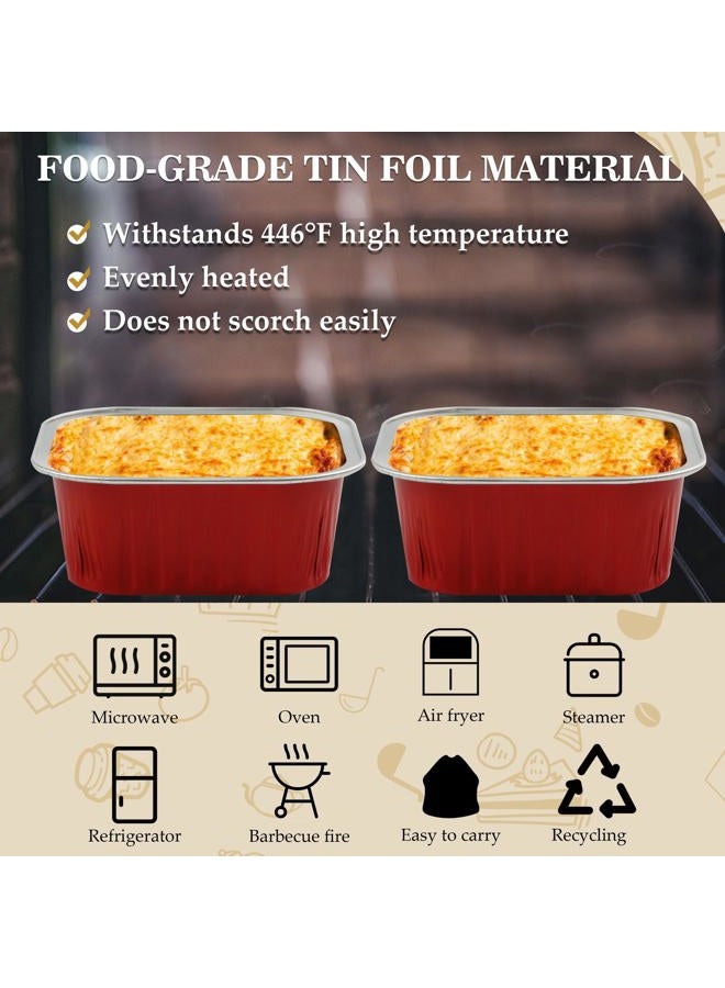 BAKINGPAK 50PCS 5OZ Square Disposable Aluminum Foil Ramekins Mini Cake Pans with Lids for Birthday Children Party, Red - Image 4