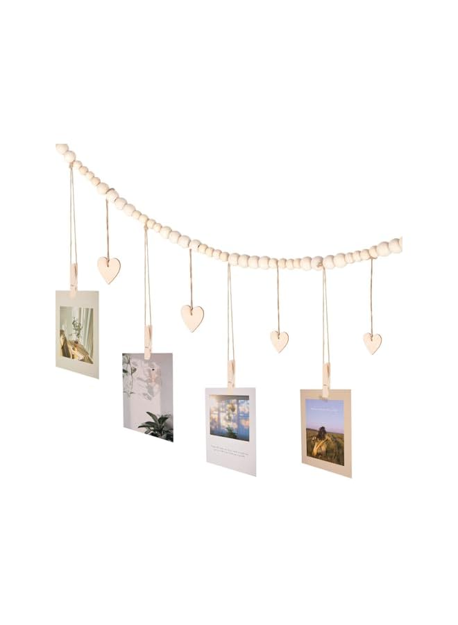 The Bros Hanging Photo Display Room Wall Decor, Boho Collage Picture Frame Christmas Cards Holder, Photo Hanger with 9 Wood Clips and 6 Wooden Hearts Tags for Home, Bedroom, Office, Nursery, Dorm Decor  - Image 5