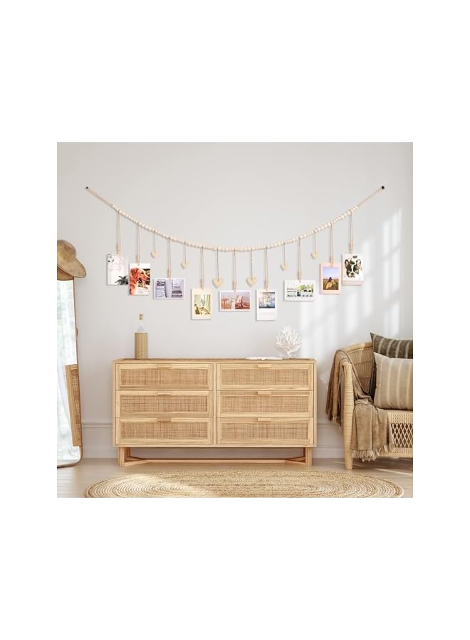 The Bros Hanging Photo Display Room Wall Decor, Boho Collage Picture Frame Christmas Cards Holder, Photo Hanger with 9 Wood Clips and 6 Wooden Hearts Tags for Home, Bedroom, Office, Nursery, Dorm Decor  - Image 4