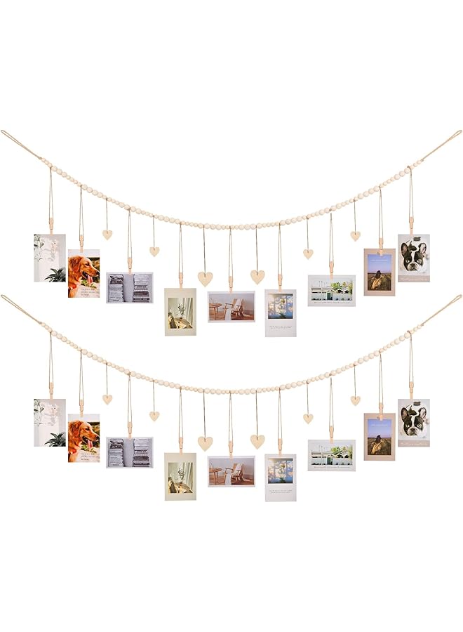 The Bros Hanging Photo Display Room Wall Decor, Boho Collage Picture Frame Christmas Cards Holder, Photo Hanger with 9 Wood Clips and 6 Wooden Hearts Tags for Home, Bedroom, Office, Nursery, Dorm Decor  - Image 1