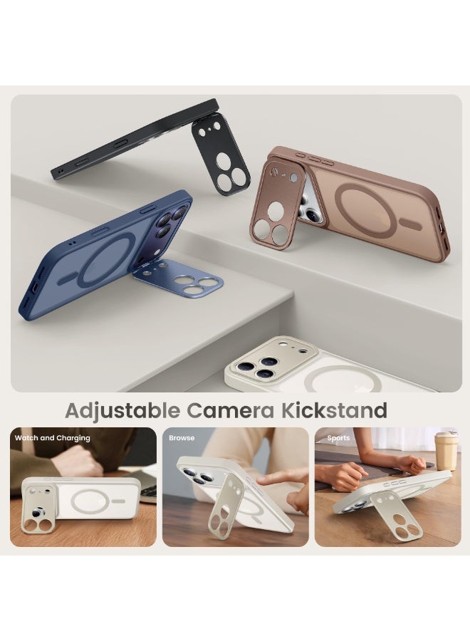 جولبينبوكس جراب آيفون 17 برو ماكس مع حامل، متوافق مع MagSafe، مزوّد بوظيفة التحكم بالكاميرا وحماية عسكرية من السقوط، غطاء نحيف مقاوم للصدمات بملمس مطفي شبه شفاف لهاتف آيفون 17 برو ماكس مقاس 6.9 بوصة، لون ستون - Image 3