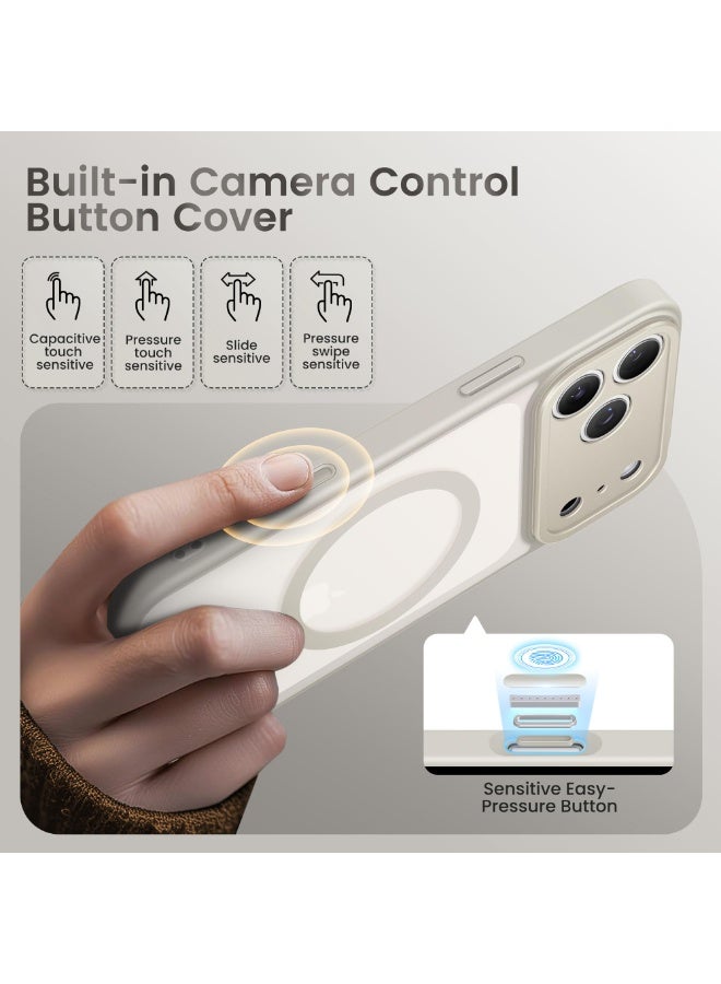 جولبينبوكس جراب آيفون 17 برو ماكس مع حامل، متوافق مع MagSafe، مزوّد بوظيفة التحكم بالكاميرا وحماية عسكرية من السقوط، غطاء نحيف مقاوم للصدمات بملمس مطفي شبه شفاف لهاتف آيفون 17 برو ماكس مقاس 6.9 بوصة، لون ستون - Image 5