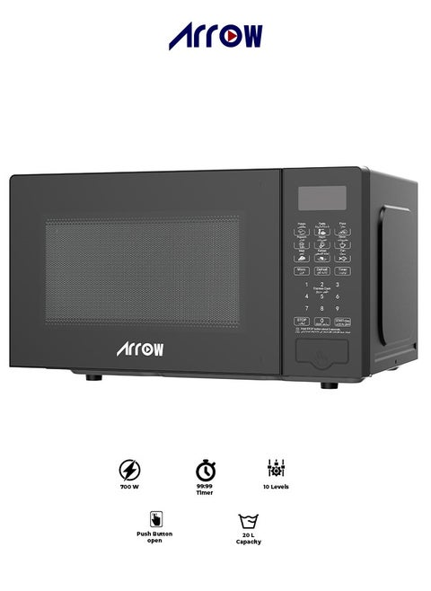 20L Digital Microwave Oven, 700W | 10 Microwave Power Levels | Membrane Control | 99:99 Minute Timer | Defrost Function | Cooking End Signal | Stylish Black Design | Easy Push-Button Door | Model Name: RO-20MWBD