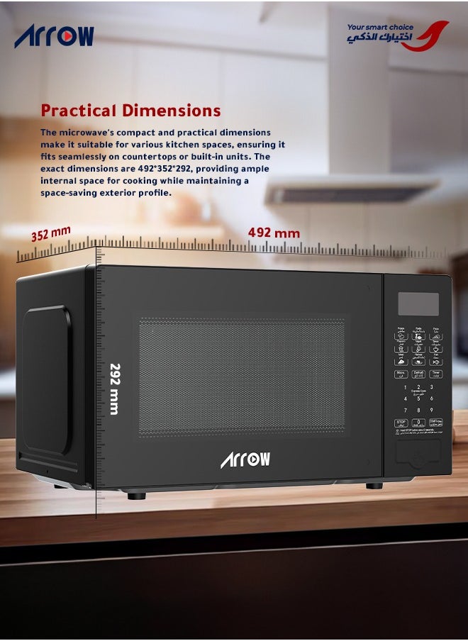 Arrow - 20L Digital Microwave Oven, 700W | 10 Microwave Power Levels | Membrane Control | 99:99 Minute Timer | Defrost Function | Cooking End Signal | Stylish Black Design | Easy Push-Button Door | Model Name: RO-20MWBD - Image 1