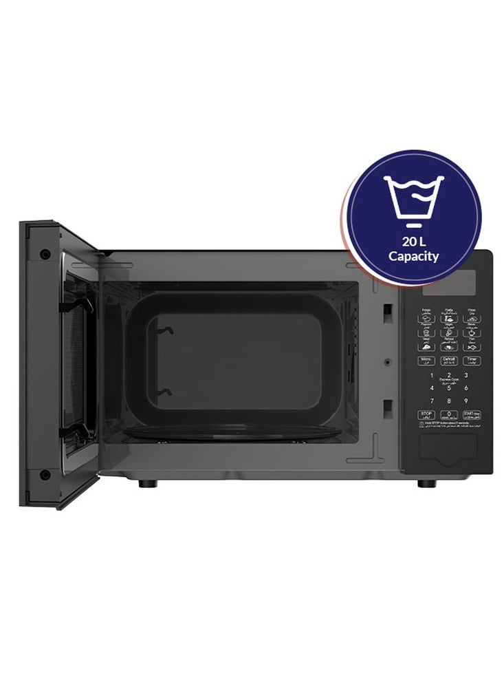 Arrow - 20L Digital Microwave Oven, 700W | 10 Microwave Power Levels | Membrane Control | 99:99 Minute Timer | Defrost Function | Cooking End Signal | Stylish Black Design | Easy Push-Button Door | Model Name: RO-20MWBD - Image 1