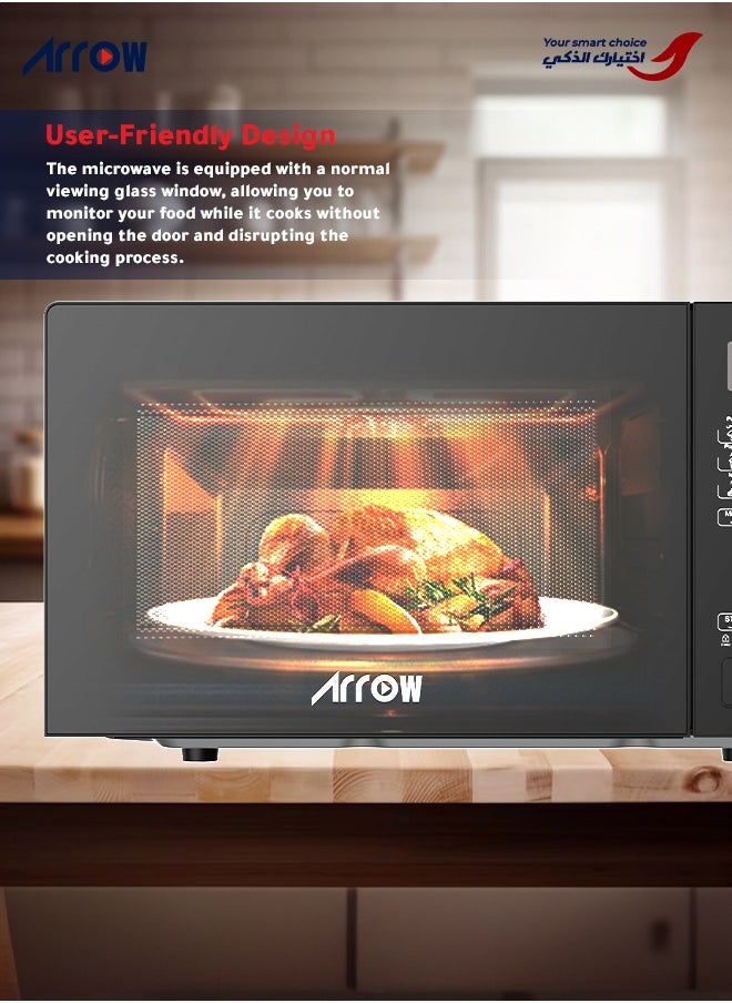 Arrow 20L Digital Microwave Oven, 700W | 10 Microwave Power Levels | Membrane Control | 99:99 Minute Timer | Defrost Function | Cooking End Signal | Stylish Black Design | Easy Push-Button Door | Model Name: RO-20MWBD  - Image 4