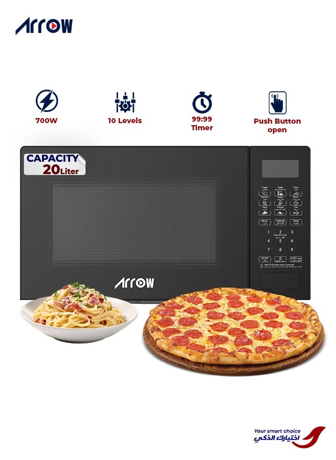 Arrow 20L Digital Microwave Oven, 700W | 10 Microwave Power Levels | Membrane Control | 99:99 Minute Timer | Defrost Function | Cooking End Signal | Stylish Black Design | Easy Push-Button Door | Model Name: RO-20MWBD  - Image 5
