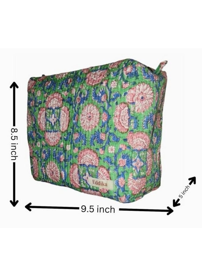 Eddika Quilted Cotton Hand Block Printed Multipurpose Extra Large Cosmetic Bags for Storage, Travel Kit, Makeup Pouches,Toiletry Bag(l×b×h 9.5 ×5×8.5inches) eeltpcb02 - Image 3