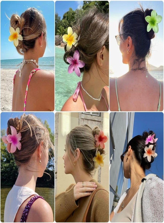 VORSET 6 Pcs Flower Hair Claw Clips - Hawaiian Plumeria, Large NonSlip Clutchers for Hair, Strong Hold Hair Accessories For Thick or Thin Hair, Beach, Everyday Use (Multi-Size, Multicolor) - Image 2