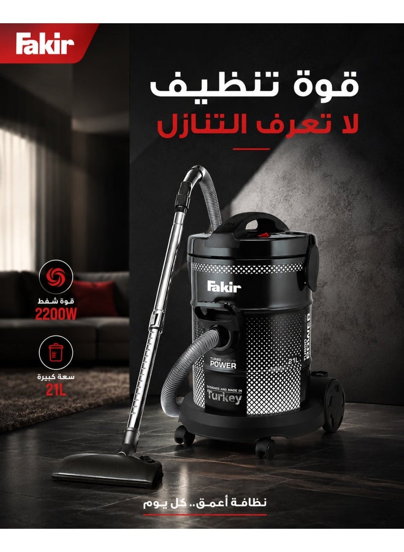Fakir Turkish 21L Drum Vacuum Cleaner – 2200W High Suction Power – Black color – Model 41003831 - Image 2