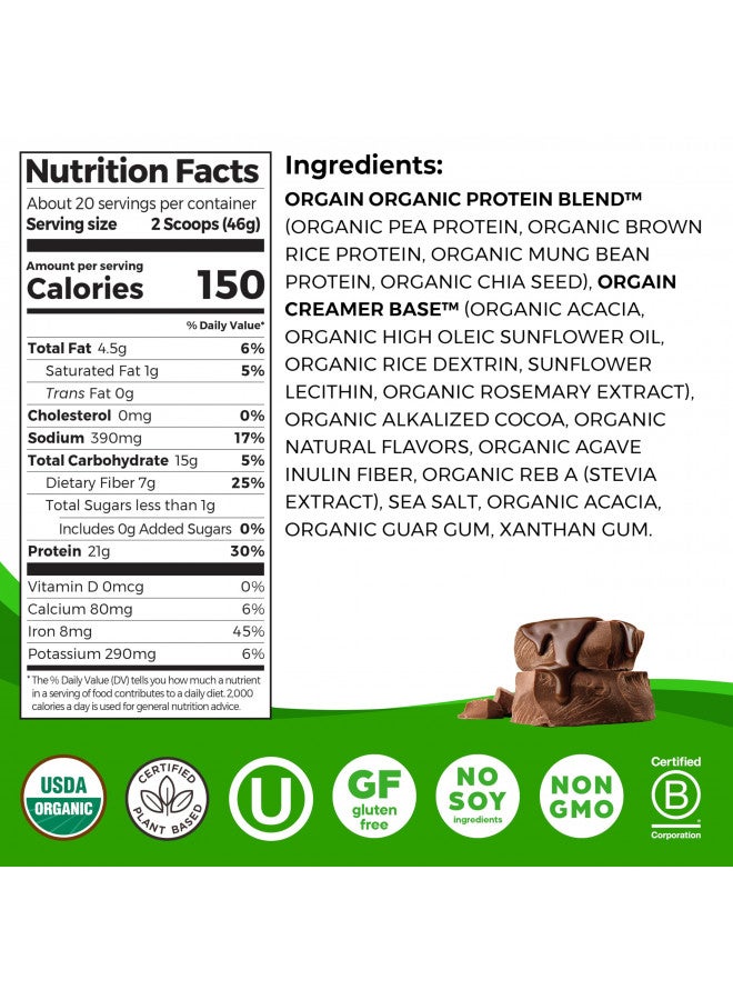 Orgain Vegan Protein Powder, Creamy Chocolate Fudge - 21g Of Plant Based Protein, Low Net Carbs, Non Dairy, Gluten Free, No Sugar Added, Soy Free, Kosher, Non-GMO, 2.03 Lb (Packaging May Vary) - Image 3