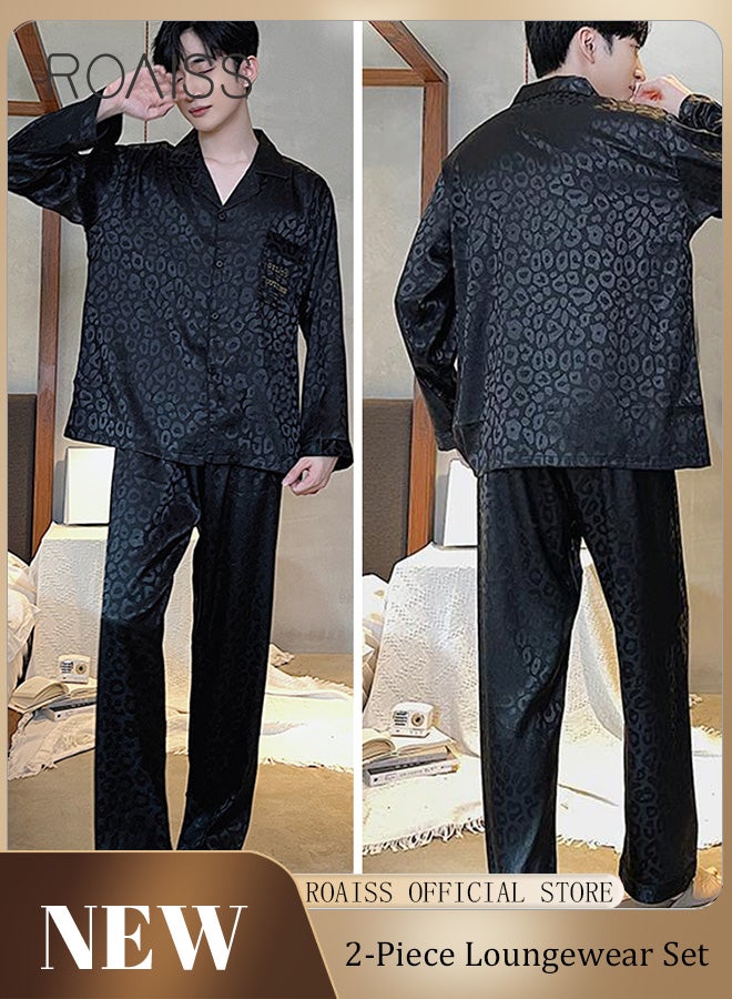 roaiss Men's Ice Silk Loungewear Set Long Sleeves & Pants Soft Comfortable & Skin friendly Loose and Thin Can be Worn at Home or Outside, Minimalist Design - Image 1
