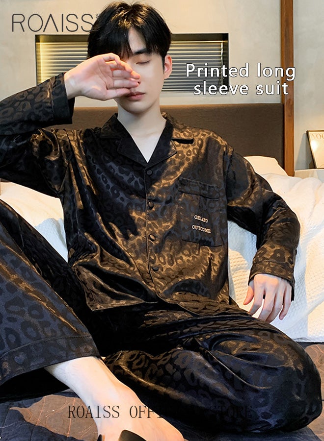 roaiss Men's Ice Silk Loungewear Set Long Sleeves & Pants Soft Comfortable & Skin friendly Loose and Thin Can be Worn at Home or Outside, Minimalist Design - Image 2