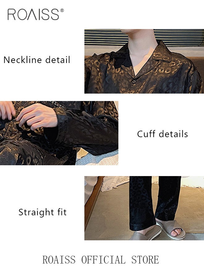 Men's Ice Silk Loungewear Set Long Sleeves & Pants Soft Comfortable & Skin friendly Loose and Thin Can be Worn at Home or Outside, Minimalist Design