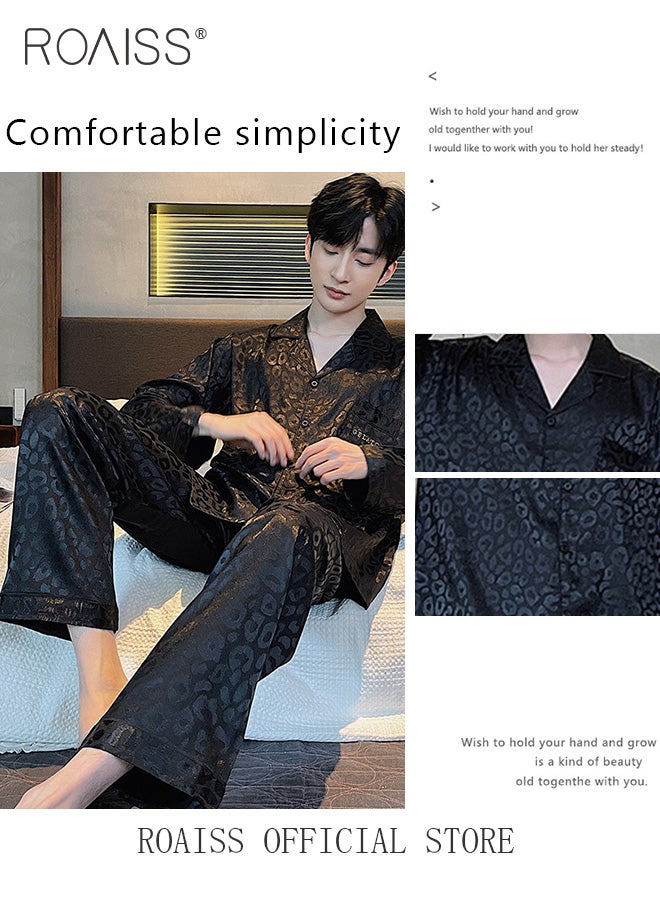 roaiss Men's Ice Silk Loungewear Set Long Sleeves & Pants Soft Comfortable & Skin friendly Loose and Thin Can be Worn at Home or Outside, Minimalist Design - Image 3