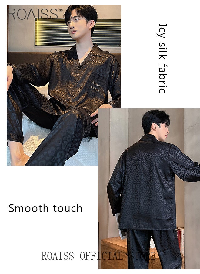 roaiss Men's Ice Silk Loungewear Set Long Sleeves & Pants Soft Comfortable & Skin friendly Loose and Thin Can be Worn at Home or Outside, Minimalist Design - Image 4