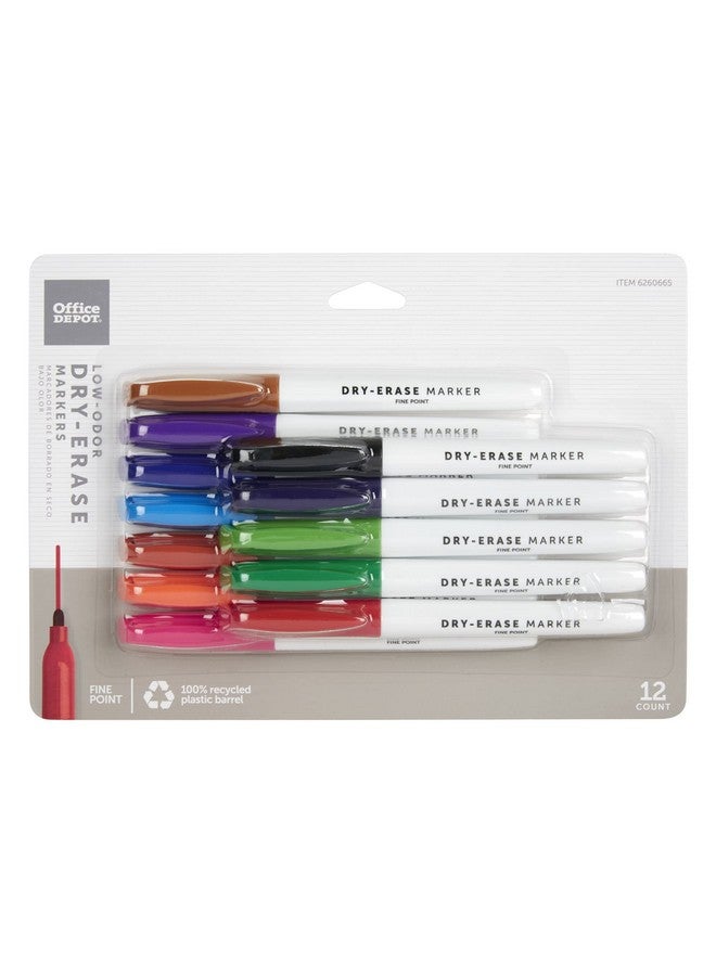 Office Depot ® Brand Low-Odor Pen-Style Dry-Erase Markers, Fine Point, 100% Recycled Plastic Barrel, Assorted Colors, Pack Of 12 - Image 1