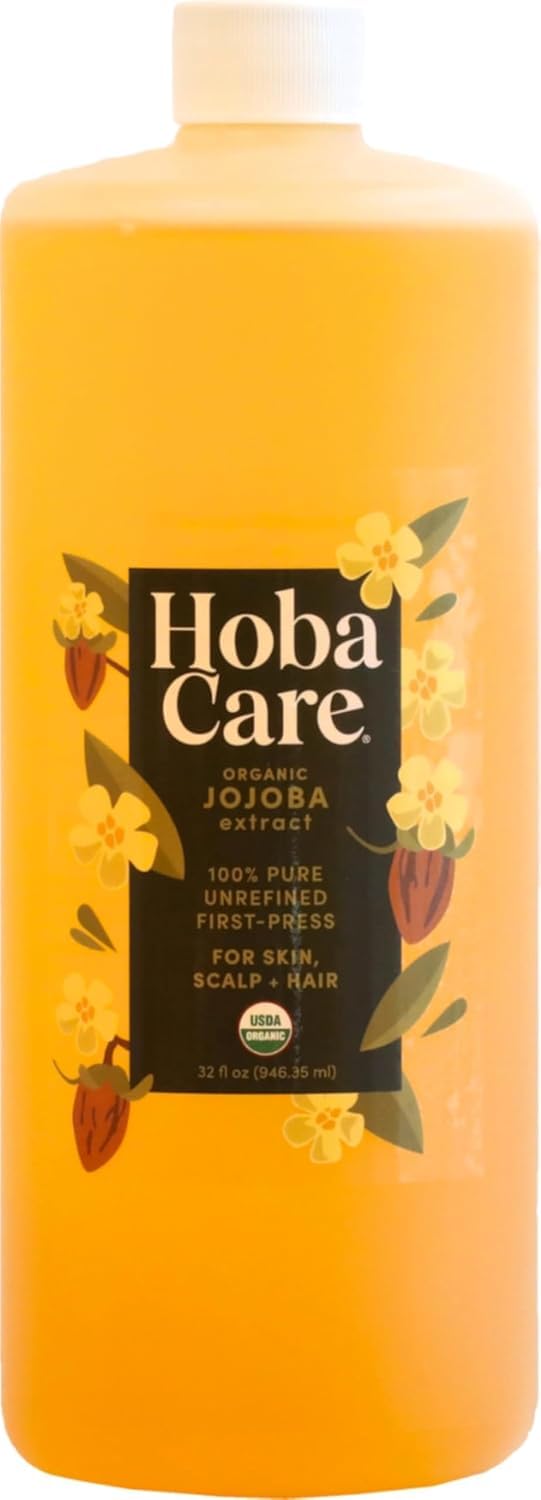 HobaCare Organic Jojoba Oil  100 Pure Unrefined for Skin  Nails  Moisturizing Body Oil  Face Moisturizer for Dry Skin  Natural Jojoba Oil for Hair  Beard Care 32 fl oz