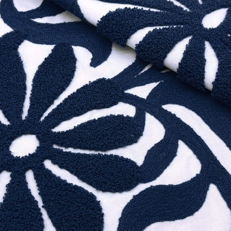Alysheer Farmhouse Floral Leaves Embroidered Decorative Throw Pillow Cover 18x18 inches, Boho Tufted Flowers Embroidery Pattern Chic Cotton Cushion Case for Couch Bed Sofa Living Room(Navy Blue) - Image 5