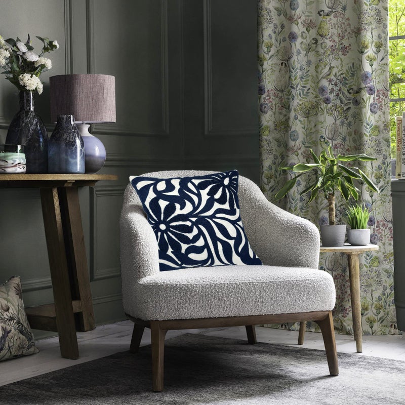Alysheer Farmhouse Floral Leaves Embroidered Decorative Throw Pillow Cover 18x18 inches, Boho Tufted Flowers Embroidery Pattern Chic Cotton Cushion Case for Couch Bed Sofa Living Room(Navy Blue) - Image 4