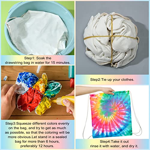 Saintrygo 12 Pieces Tie Dye Cotton Drawstring Bags Sublimation Blank Backpack White Canvas Drawstring Bags DIY Items for Party Favors (White) - Image 4