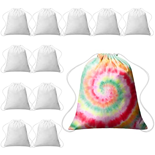 Saintrygo 12 Pieces Tie Dye Cotton Drawstring Bags Sublimation Blank Backpack White Canvas Drawstring Bags DIY Items for Party Favors (White) - Image 5